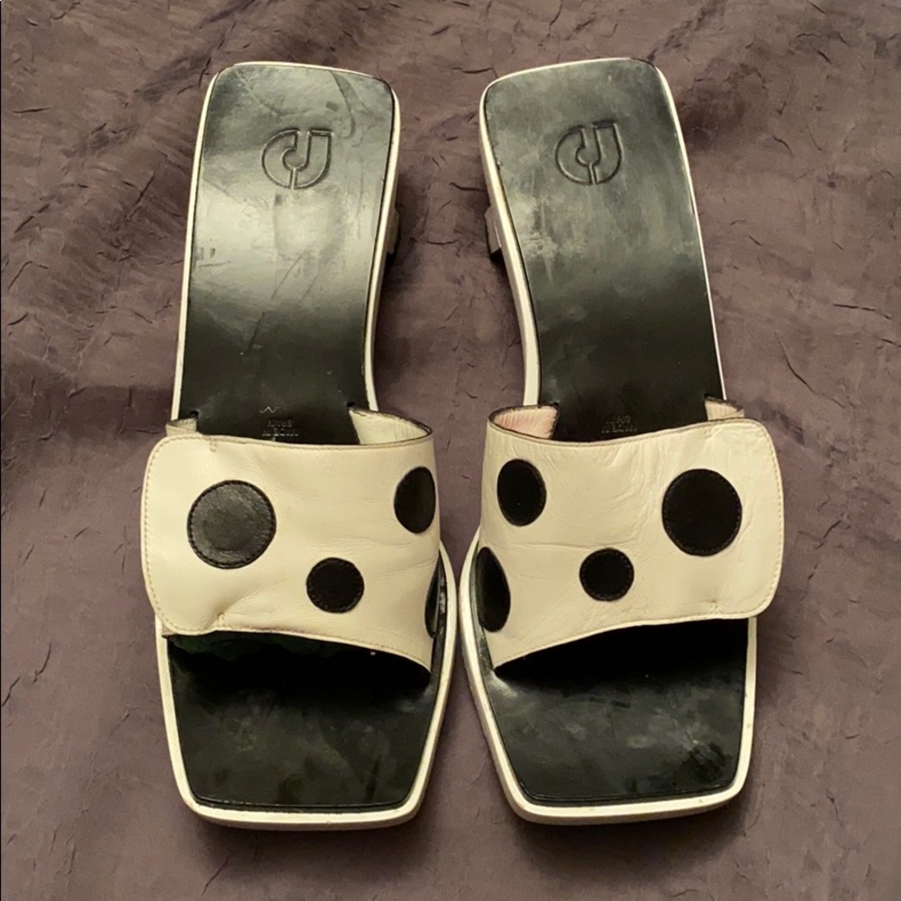 Charles Jourdan white polka dot leather sandals 8